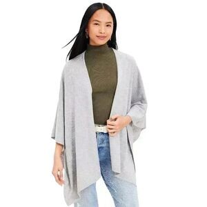 Joan Vass Women's Gray Poly/Acrylic/Nylon/Wool Open Front Lightweight Cardigan S
